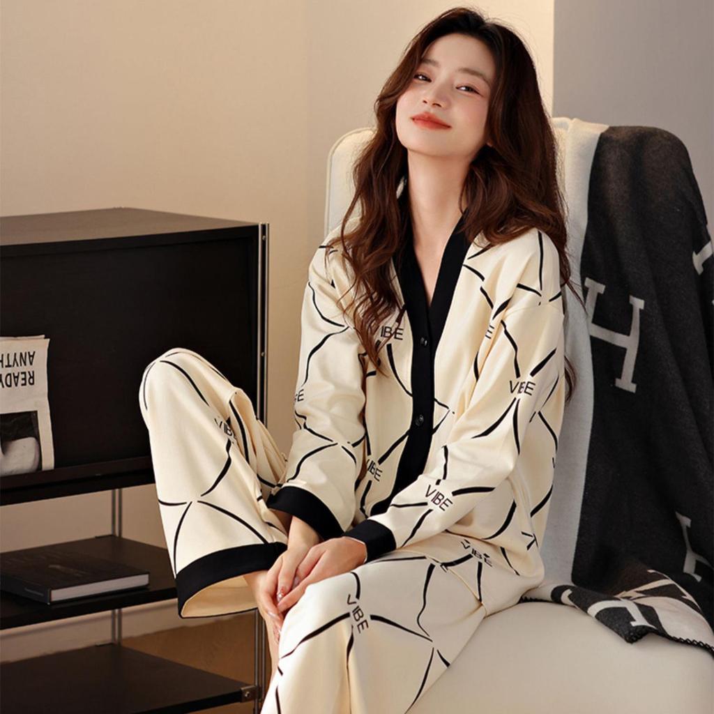 Autumn 2025 Women's Long Sleeve Cardigan Pajamas - Cute Ins Style Homewear