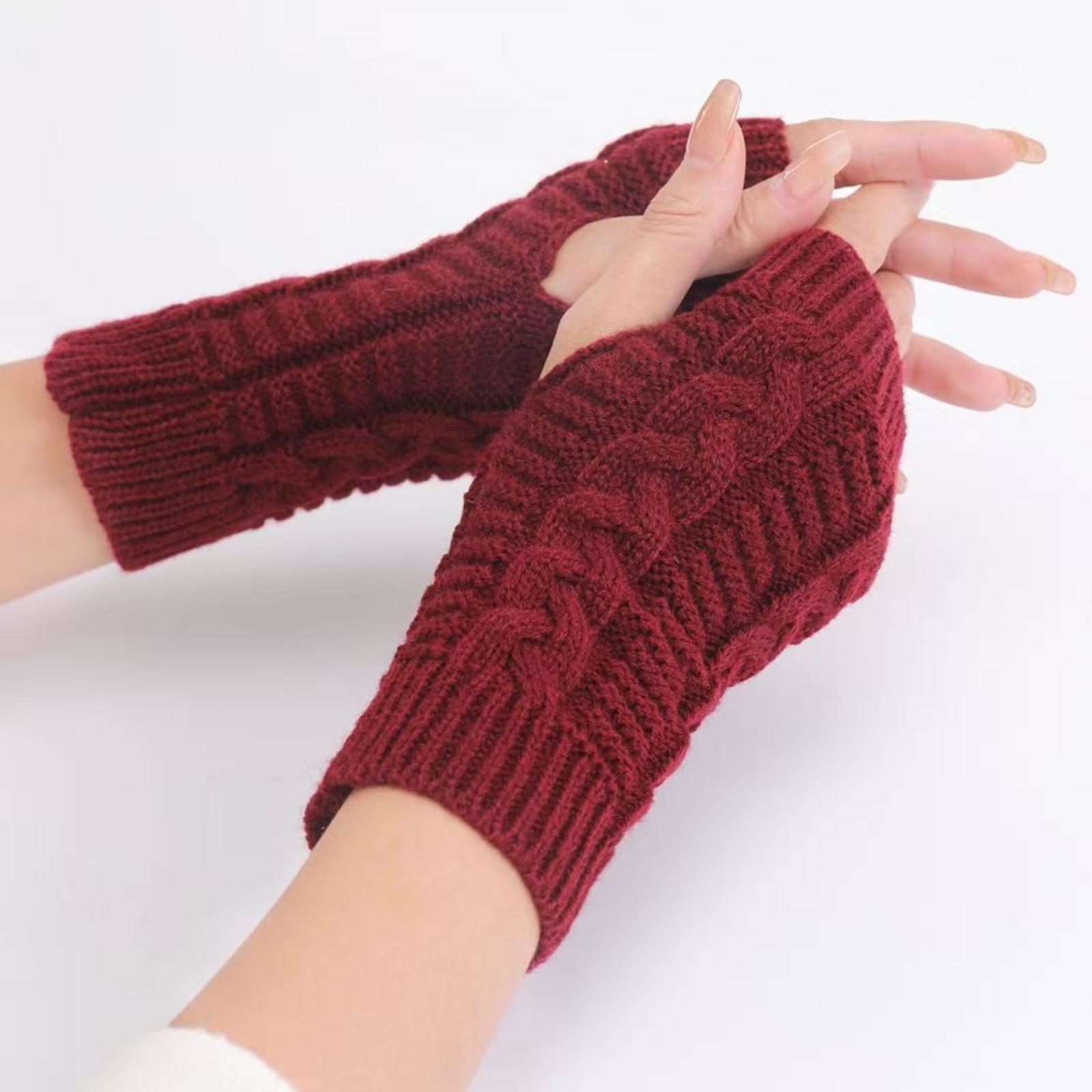 

Fashion Knitted Gloves Arm Fingerless Winter Gloves Unisex Soft Warm Mitten One Size винный
