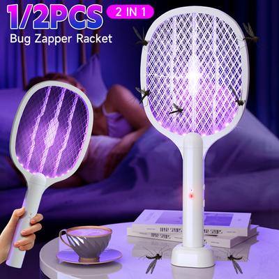 1/2KS 2 v 1 Elektrická plácačka na komáry Lampa na hubení komárů 3000V Plácačka na mouchy Odpuzující lampa Zapper Raketa na hmyz pro domácnost B