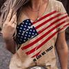 Summer V-neck 3D American Flag Printed Top Fashionable Casual Short Sleeved Women's T-shirts