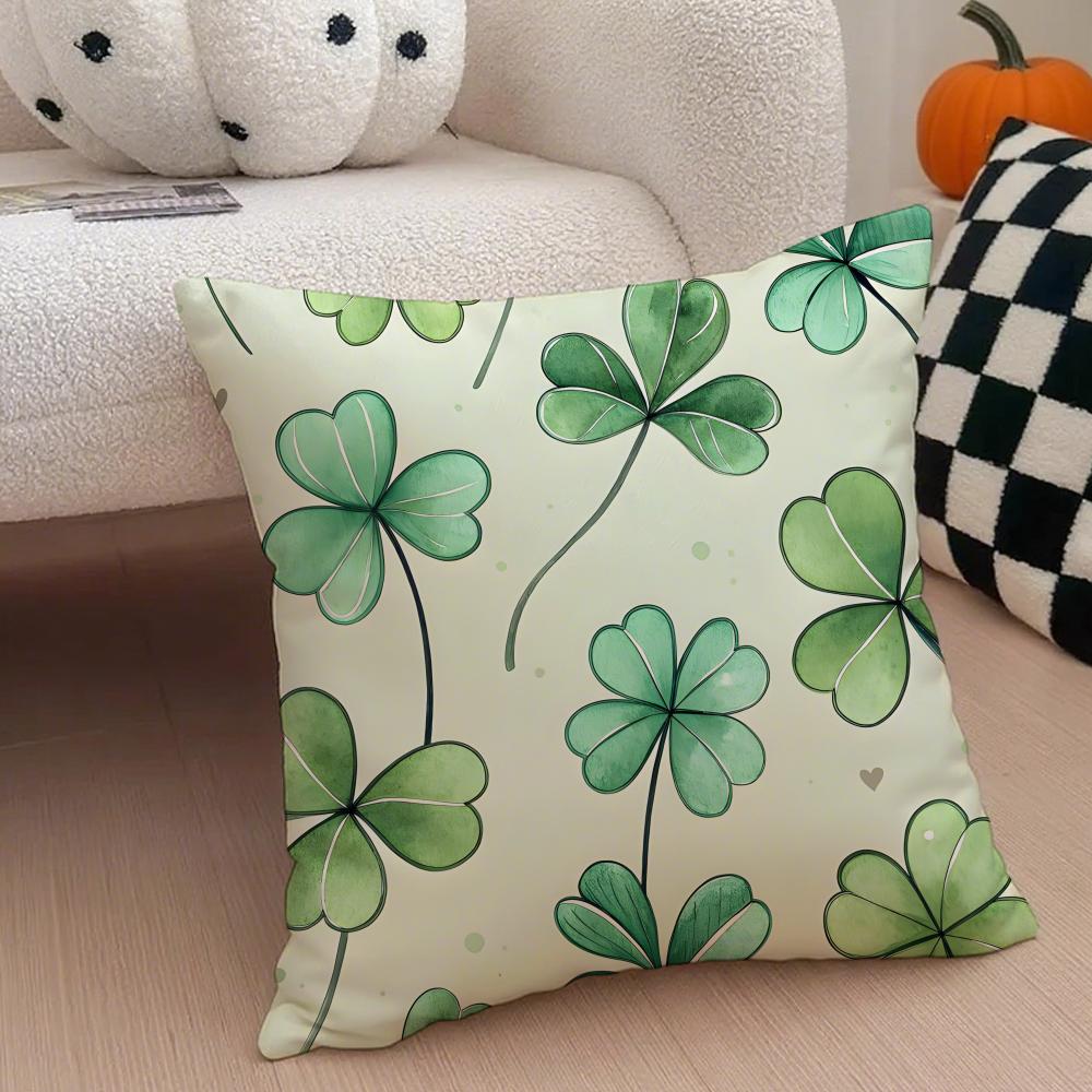 LLucky Four Leaf Clover Cushion Cover Throw Pillow Cover Hidden Button Durable Polyester Chair Cushion