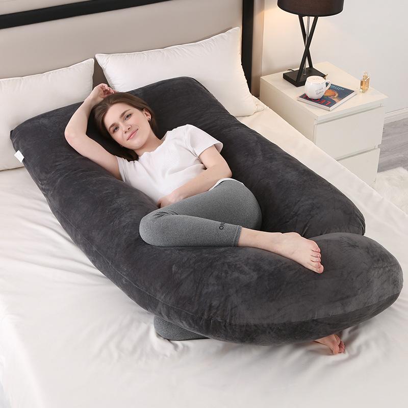 Crystal Velvet J-shaped Pregnancy Pillow Nursing Pillow Pregnant Woman Belly Support Pillow Side Sleeping Pillow Waist Pillow