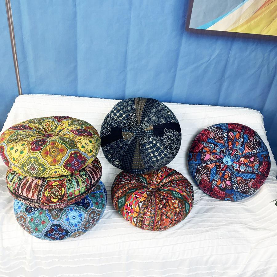 Bohemian Round Pouf Cushion - Pumpkin Shape for Sofa, Backrest, or Meditation.