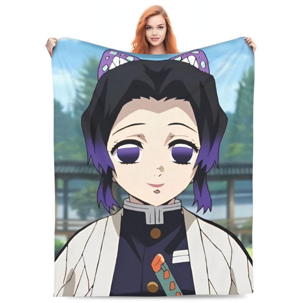 Insect Hashira Shinobu Kocho Blanket Flannel Anime Demon Slayer Ultra-Soft Throw Blankets for Bed Bed Rug