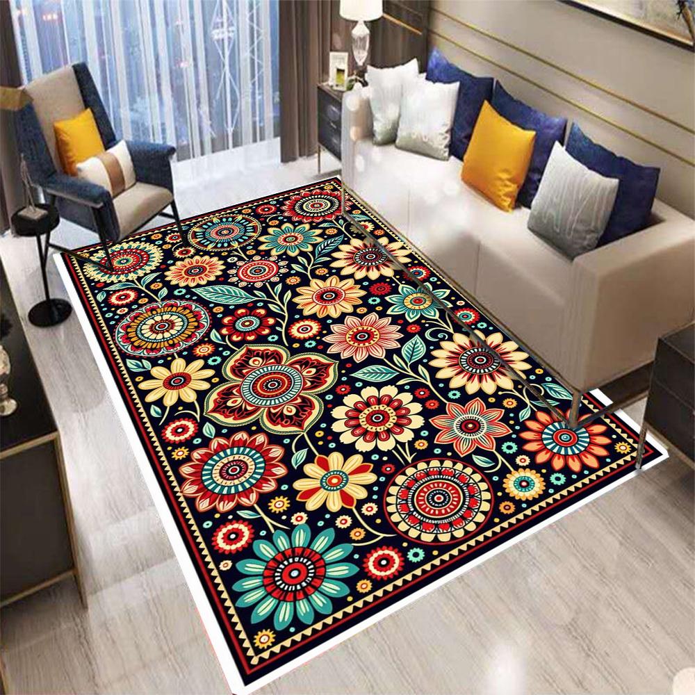  Retro Bohemian Style Flowers Carpet Living Room Sofa Bedroom Kitchen Entrance Door Mat Non-Slip Luxury Home Decor Rug