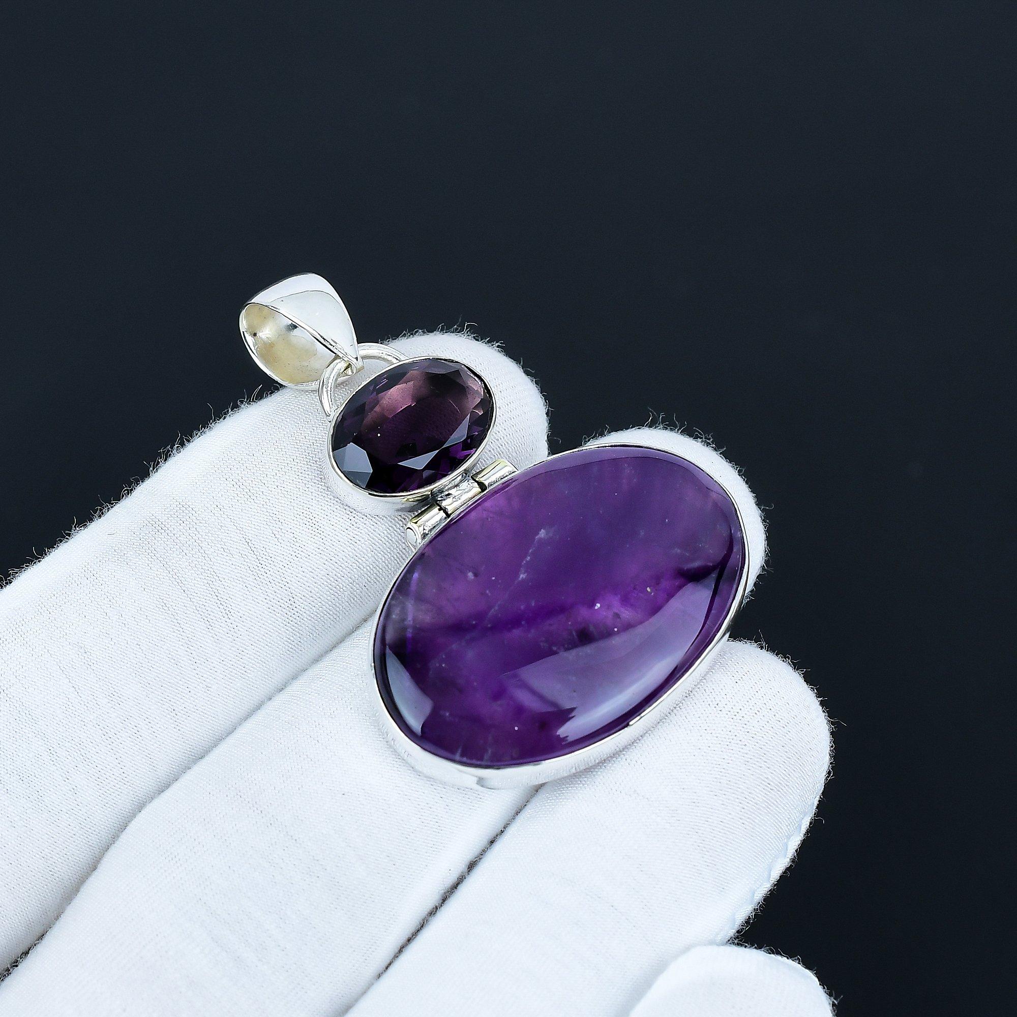 

Подвеска с аметистом, Подвеска из стерлингового серебра 925 пробы, Ювелирная подвеска ручной работы, Антикварная подвеска, Драгоценный камень аметист, Фиолетовая подвеска, Подарок для мамы 6.5 Cm фиолетовый