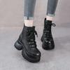 Fashion 10CM Genuine Leather Ankle Booties Women Motorcycle Boots Platform Wedge Slip On Spring Autumn Comfy Retro Lady High Heels Shoes