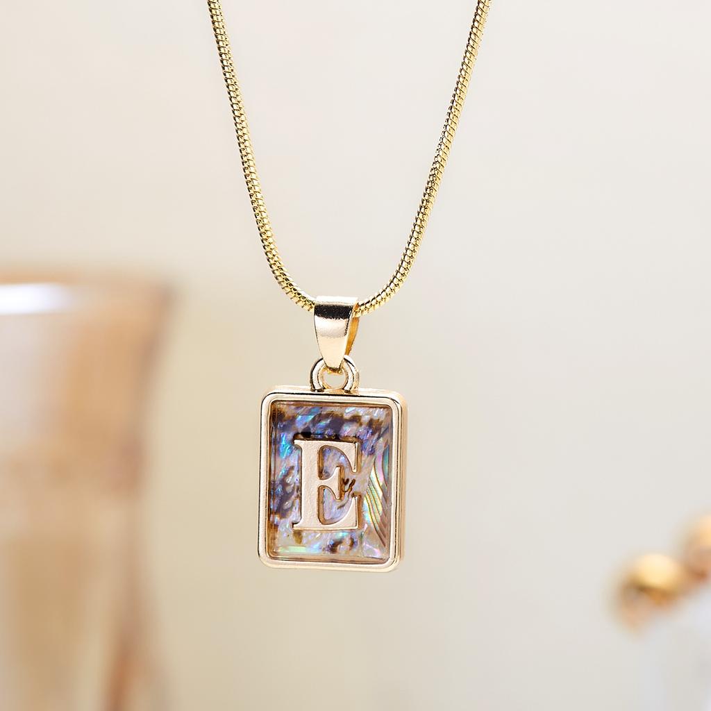 Colored Shell Luminous 26 Letter Square Brand Pendant Snake Bone Chain Necklace Couple Letter Necklace