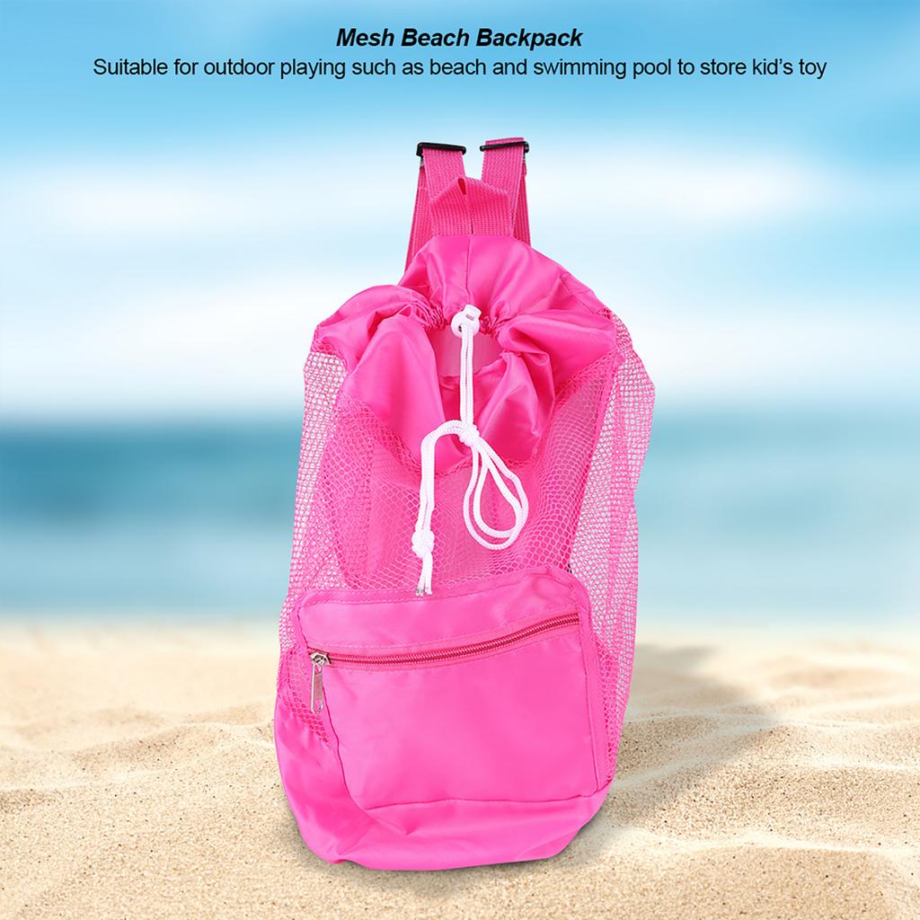 Portable Children Kids Mesh Drawstring Backpack Outdoor Beach Toy Storage Bag (Blue)
