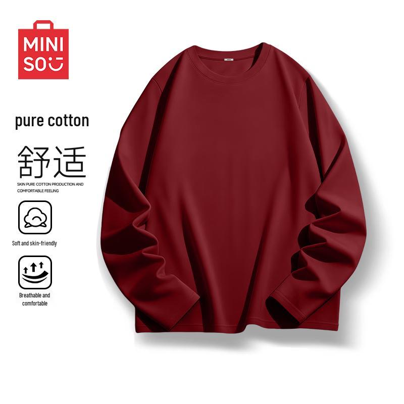 MINISO Men's Relaxed Fit Pure Cotton Long-Sleeve T-Shirt