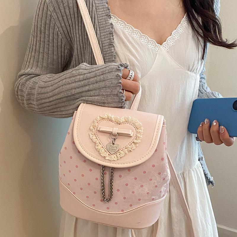 Schoolbag Korean lace bow backpack women's 1011 summer new sweet student schoolbag foreign style polka dot backpack