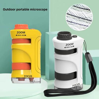 Handheld Microscope Kit for Kids 60-180x Educational Biological Pocket Microscope with LED Light Outdoor STEM Toy