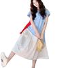Women's Summer Korean Style Color-Block Spliced Long Shirt Dress - Loose Fit & Slimming with Irregular Design