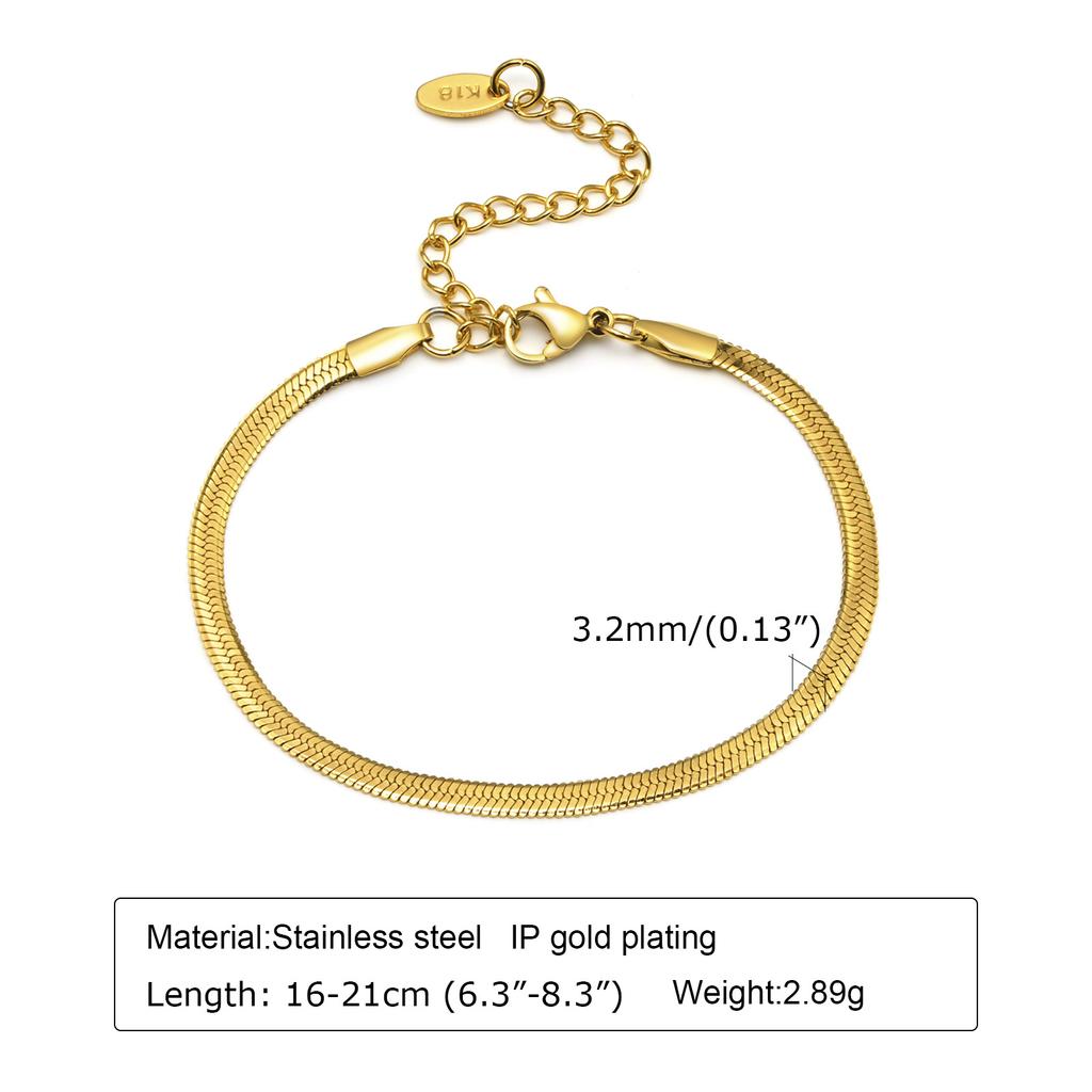 Herringbone Bracelet Women ,Thin Flat Snake Chain Link Wristband Stainless Steel Jewelry