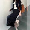 Women's Plus Size Black Polka Dot High-Waisted A-Line Midi Skirt - 2026 Spring Slimming Bodycon Skirt