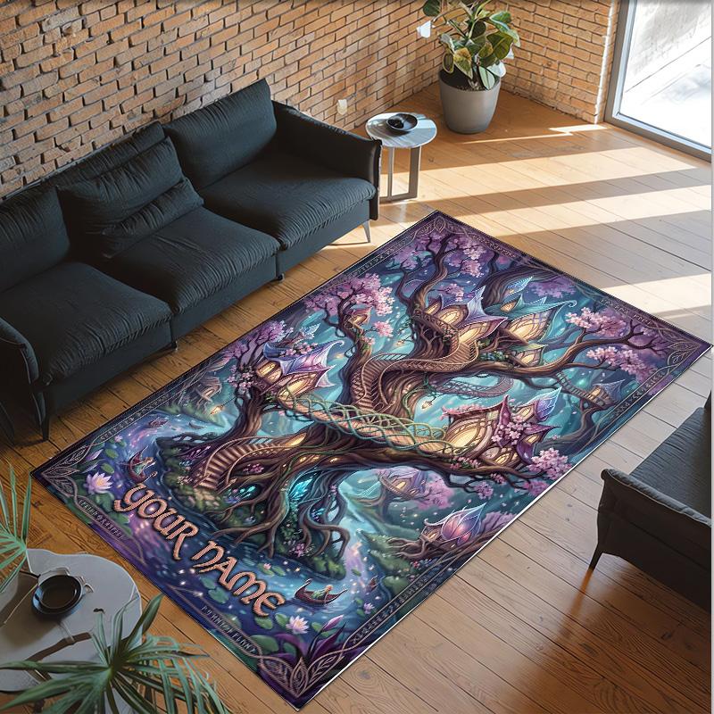 Forest Theme Crystal Velvet Floor Rug Personalized Custom Name Text Warm Carpet Home Decoration