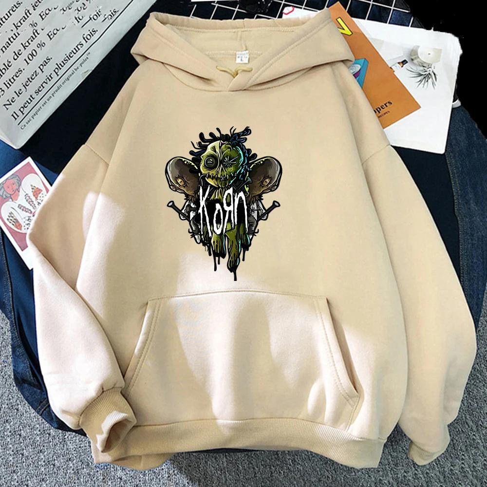 Korn Band Heavy Mental Graphic Hoodies Long Sleeve Fleece Sweatwear Couple Soft Regular Fit Winter Women Hoodie Sweatshirt