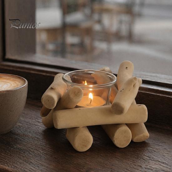 Natural Wood Candle Holder Wooden Glass Holder, Rustic Driftwood Ornament, Farmhouse Eco-friendly Tabletop Decor for Living Room Bedroom Office