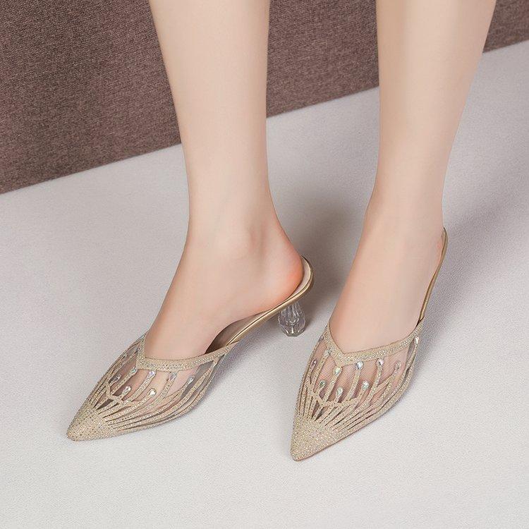 2025 Spring New Bag Head Drag Women's Shoes Bag Head High Heel PU Rubber 2025 Summer Fine Heel Non-slip Women's Slippers