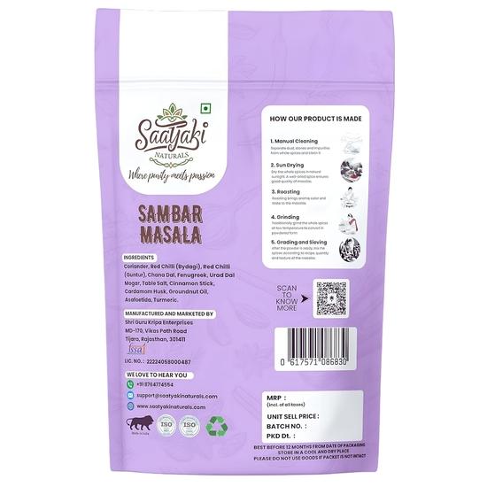Saatyaki Naturals Kerala Sambar Masala - 400gm| Authentic Indian Spice Blend for Idli, Dosa, Sambar Rice &Freshly Grounded South Indian
