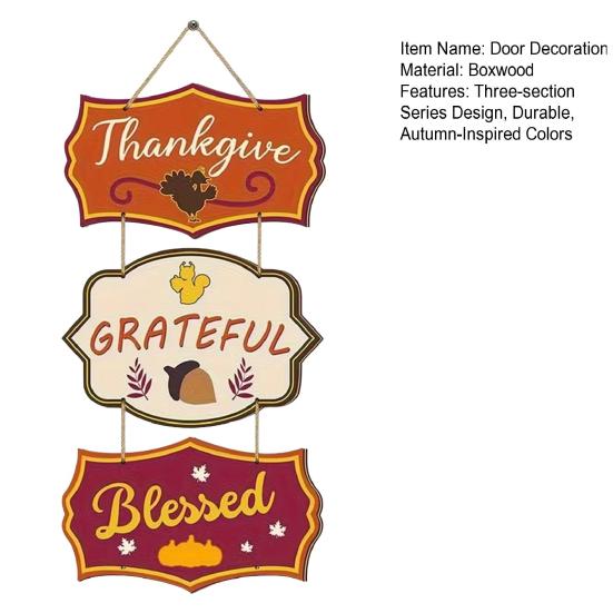 Wooden Door Sign, Farmhouse Autumn Hanging Decor  with Turkey Acorns, 3-Section Waterproof Porch Wall Sign, Prestrung Cotton Rope for Thanksgiving