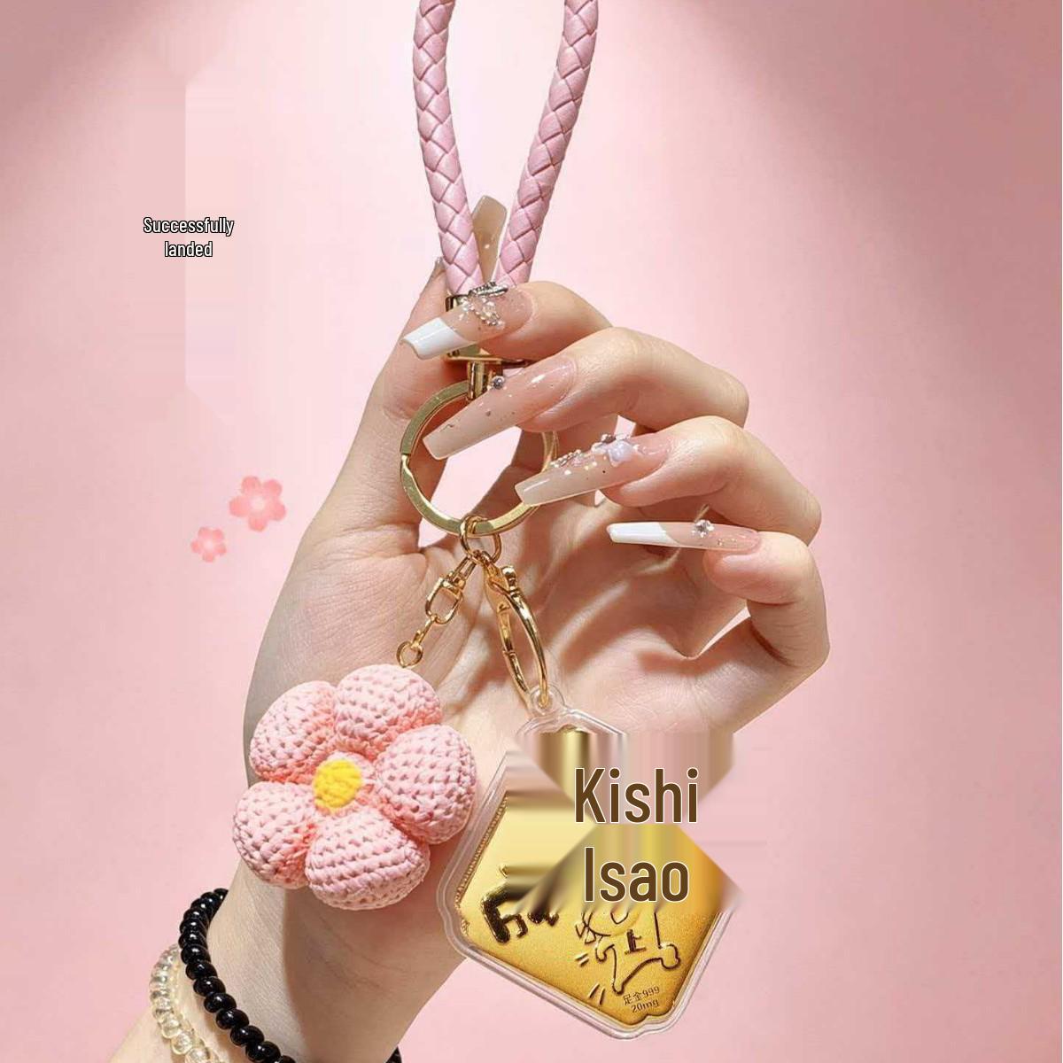 Golden Princess Pure Gold 999 Keychain Pendant – Prosperity & Elegance Flower Bag Charm With Gold