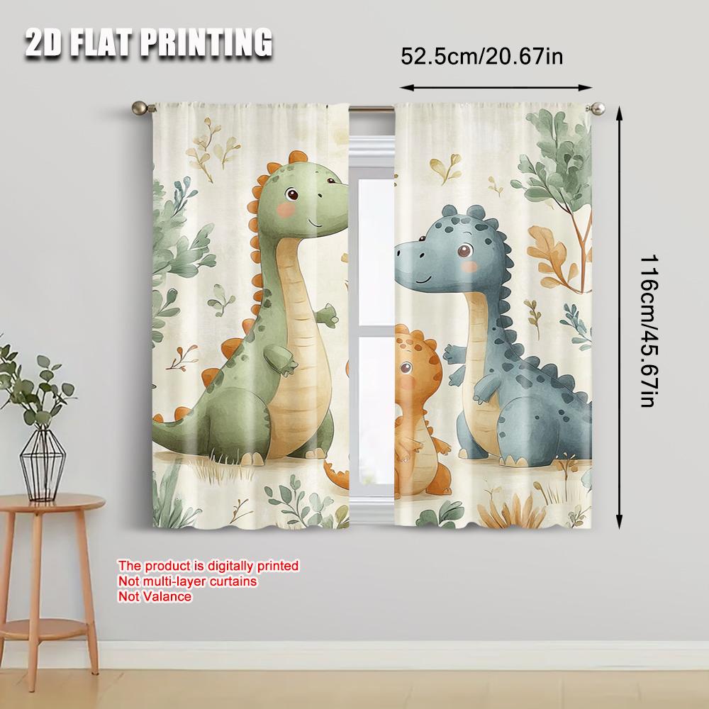 2pcs   Spring Summer Curtains Cute Dinosaur Watercolor Sheer Curtains Versatile Polyester Outdoor Decorations Perfect for Bedroom