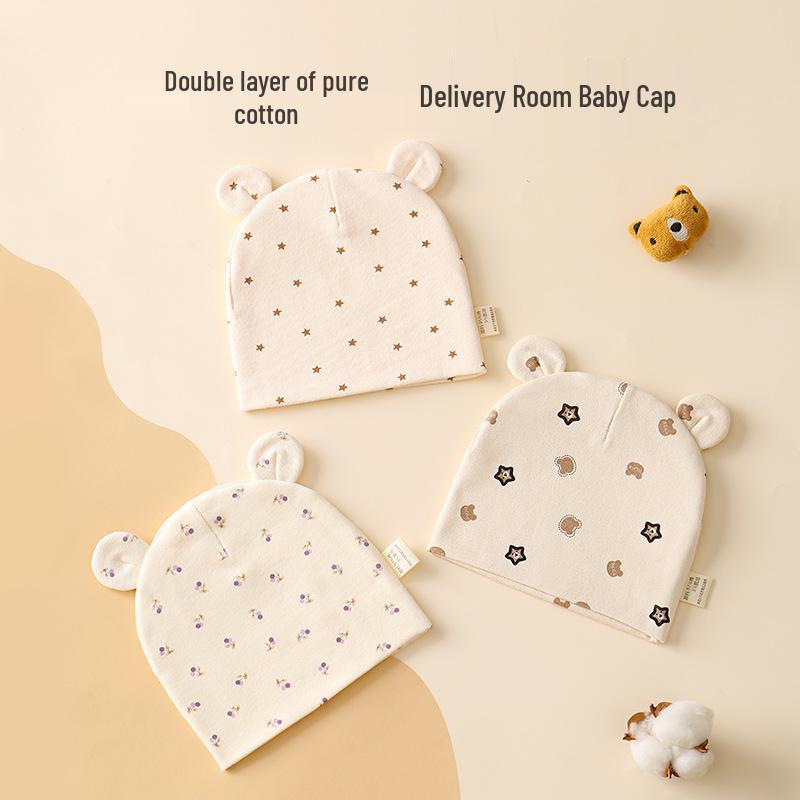 Newborn Pure Cotton Windproof Double-Layer Hat, 0-3 Months, Fontanelle Protection, All-Season