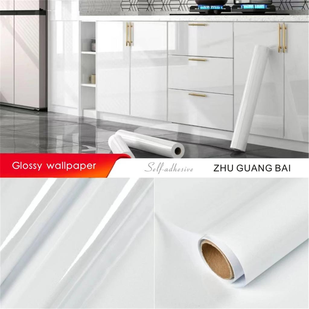 5M Glossy White Stickers Vinyl Self Adhesive Waterproof Oil Proof Sticker Kitchen Counter Panels Furniture Renovation Wallpaper