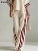 Summer New Women's Striped Patchwork Irregular Hem Casual Wide Leg Pants Two Piece Set