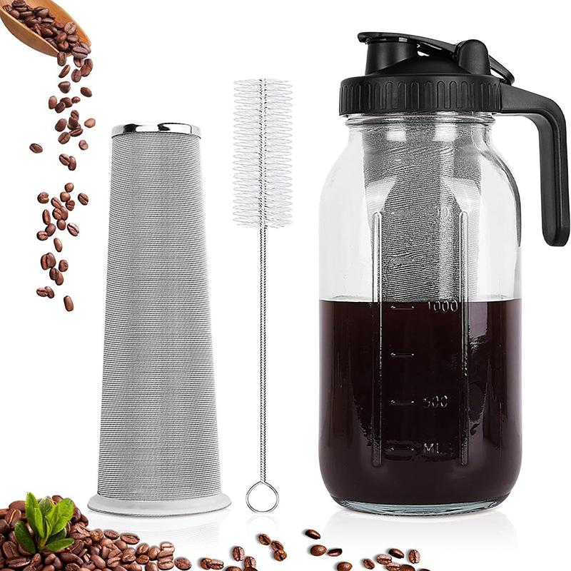 64Oz/ 32Oz Cold Brew Coffee Pot Durable Glass Coffee Pot With Stainless Steel Filter Hand Brewing Iced Tea Coffee Perfect Gift