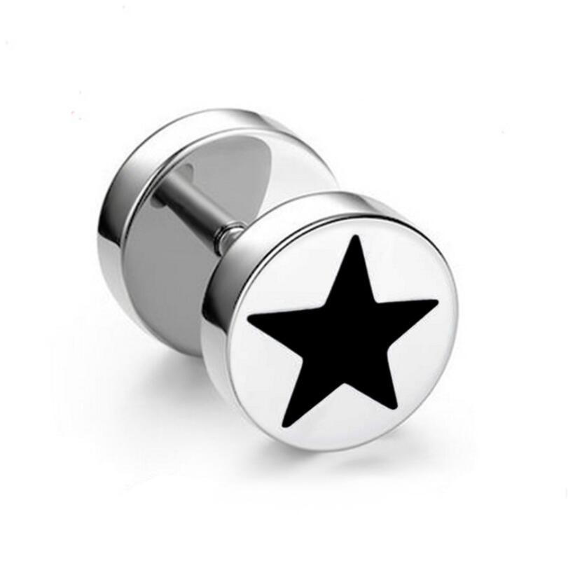 1Pc Punk Black Stainless Steel Round Stud Earrings Women Men Gothic Tunnel Barbell Dumbbell Earings Ear Piercing Zircon Gifts