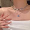 Elegant Blue Crystal Butterfly Necklace Handmade Neckchain Adjustable Length Clavicle Chain Accessory for Everyday Wear