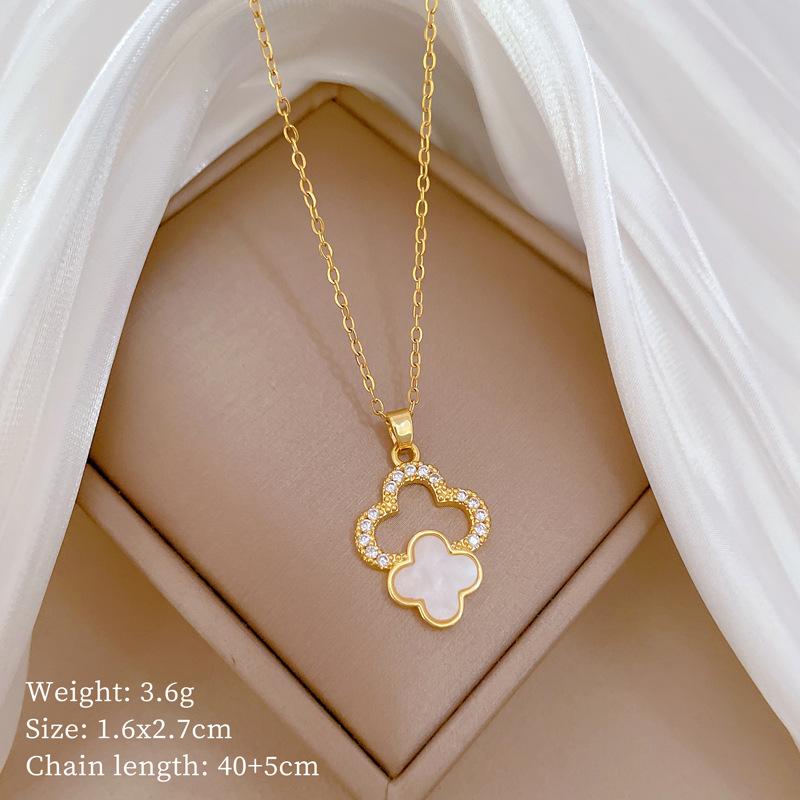 Green Love Dolphin Light Luxury Temperament Gorgeous Full Diamond Necklace Female Versatile Collarbone Chain Titanium Steel Chain