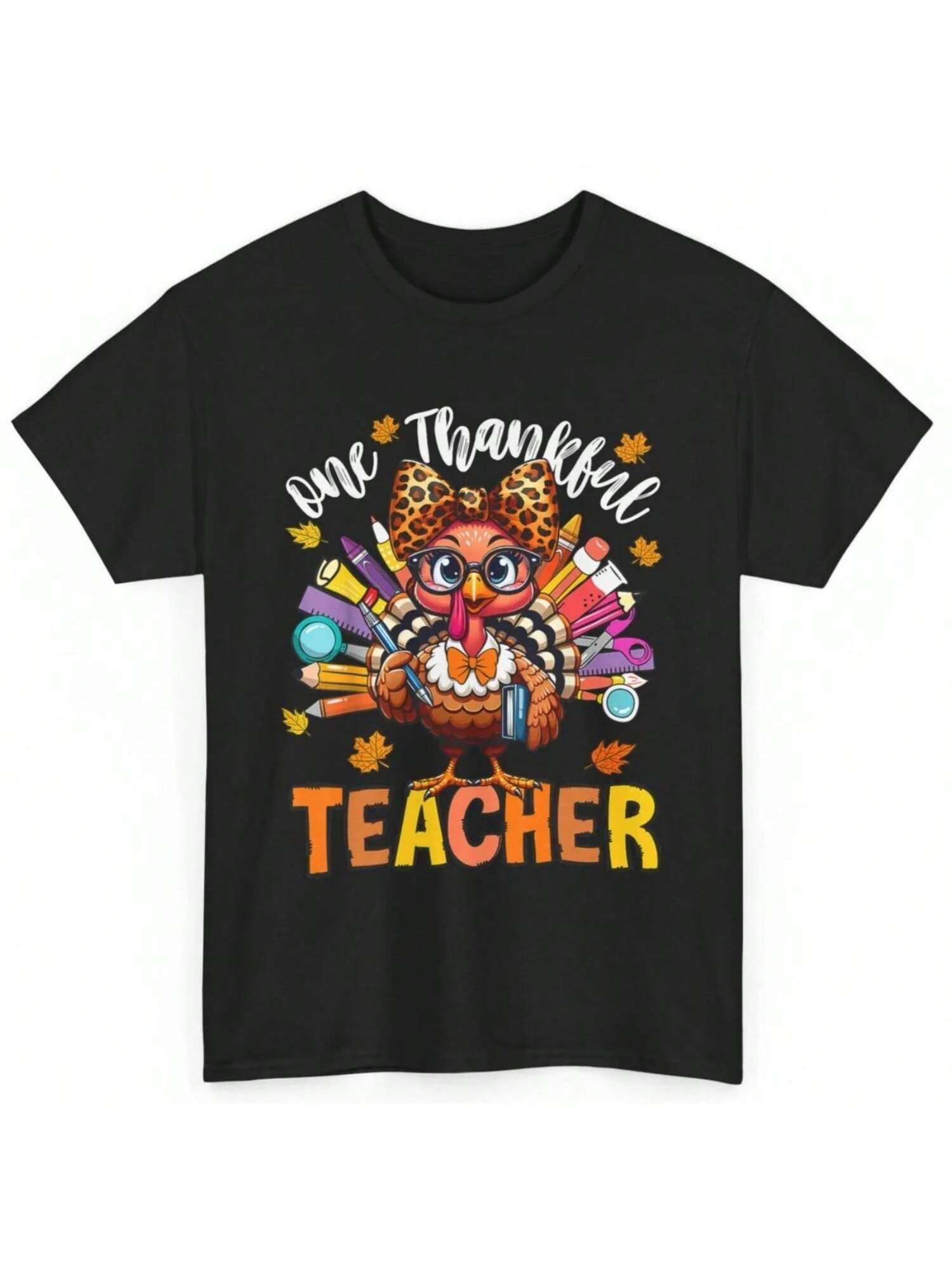 One Thankful Teacher Thanksgiving Turkey Cute Crayon Pencil T Shirt S разноцветный