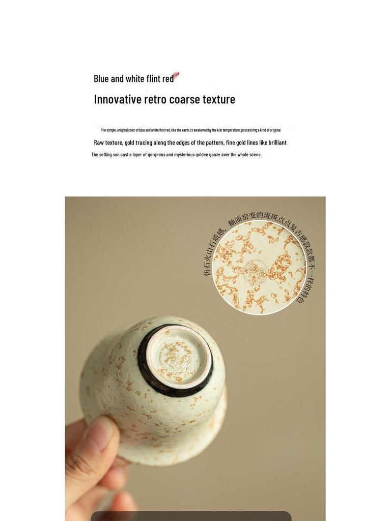 Chinese Style Blue & White Tea Cup with Red Magnolia Bird Design - Small, Anti-Scald Ceramic for Home Use