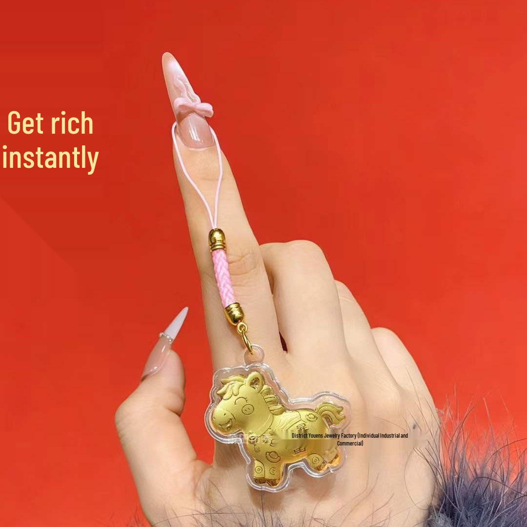 2026 Year of the Horse Gold Pendant: Lucky Charm Mobile Phone Chain Keychain