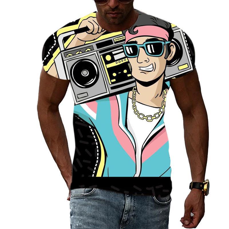 Retro 80er 90er Stil 3D Druck T-Shirts Herren Freizeit Kurzarm T-Shirt Oversized Hip Hop Street Tees Harajuku Oberteile Herren Kleidung
