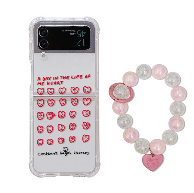 For Samsung Galaxy Z Flip 4 3 Case Love Heart Pattern Painted Transparent Silicone Bracelet Folding Shockproof Cover Accessories