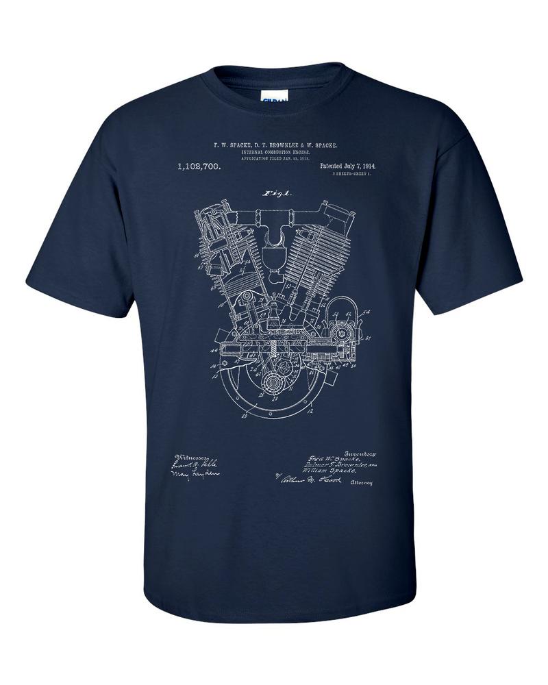 Motorcycle Internal Combustion Engine Patent TShirt Motorbike Blueprint Shirt