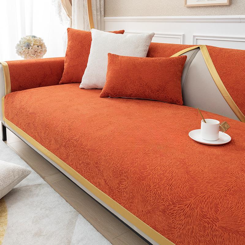 Chenille Phoenix Tail Golden Edge Sofakissen Leichtes Luxus-High-End-Vier-Jahreszeiten-Universal-Rutschfestes Sofabezugstuch Einfaches Bezugstuch