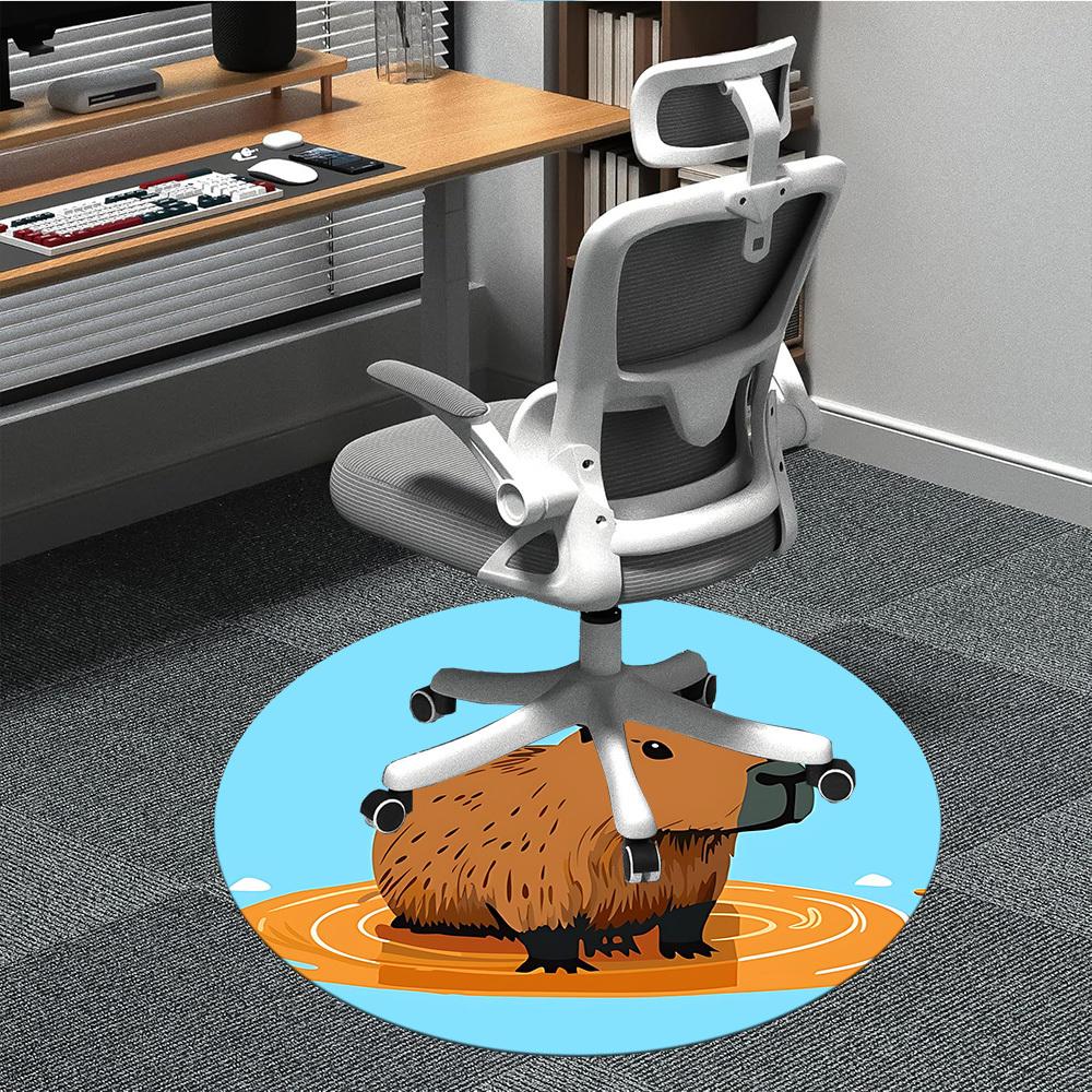 1PC Capybara Water Office Round Area Rug, Mat Suitable For Office, Under Office Chairs Bedroom Living Room Home Decor, Room Deco