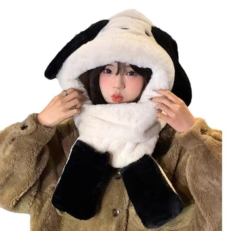 Plush hat three-piece scarf gloves integrated hat autumn and winter women's ear protection snow hat Pacha puppy cute