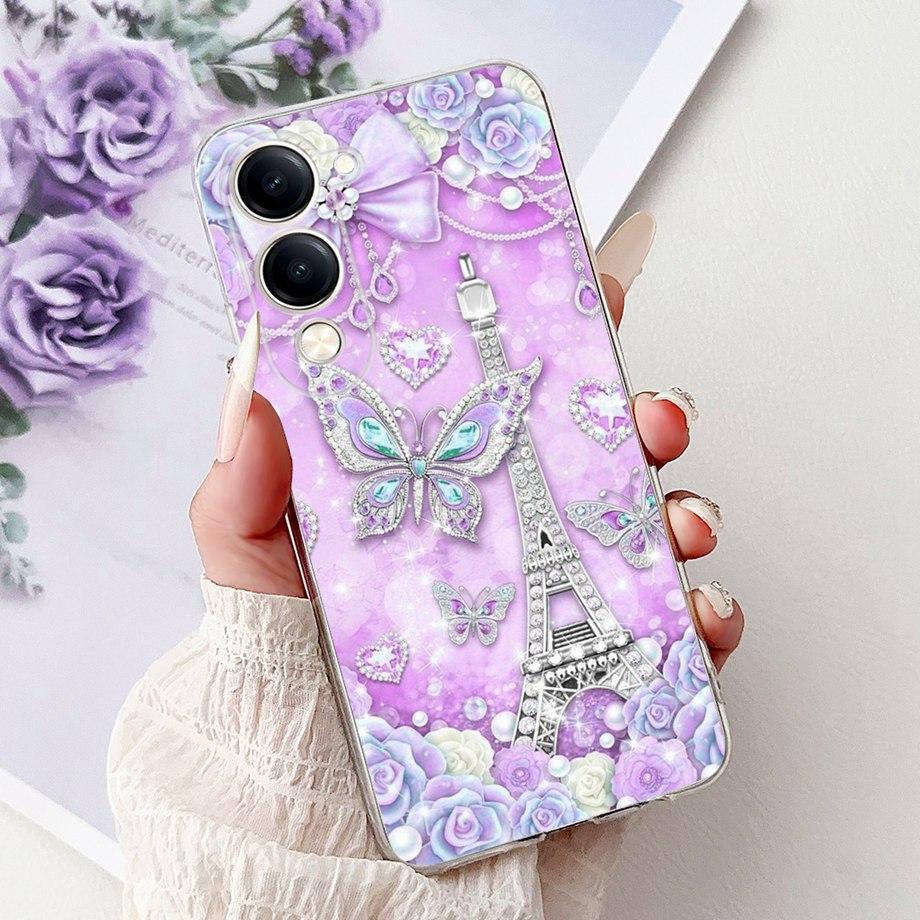 For Vivo Y29s Y29 4G 5G / Vivo Y04 4G Back Cover Girly Fashion Flower Butterfly Painting Case Soft TPU Clear Slim Silicone Funda