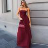 Abito Maxi Donna Senza Spalline a Tubo Vita Arricciata Colore Unico Svasato Lunghezza Pavimento Estivo Casual Vacanza al Mare Abito Lungo