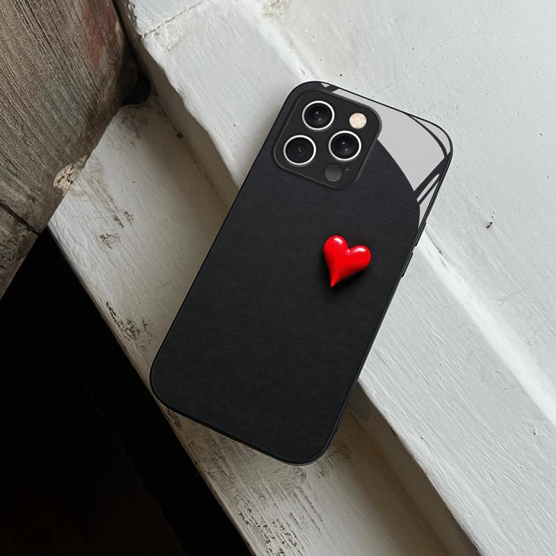 Black background and small red heart glass phone case suitable for iPhone 17 16 15 14 13 12 11Pro Max Plus shockproof back cover