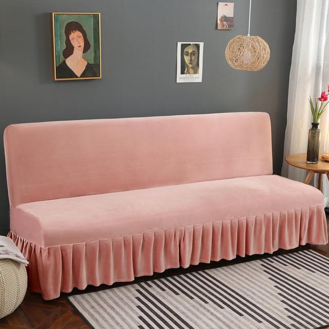 Stretch-Samt-Futon-Sofabezug, armlos, dicker Plüsch-Sofabezug mit Rock, Sofabezug, Couchbezug, Möbelschutz, 1 Stück