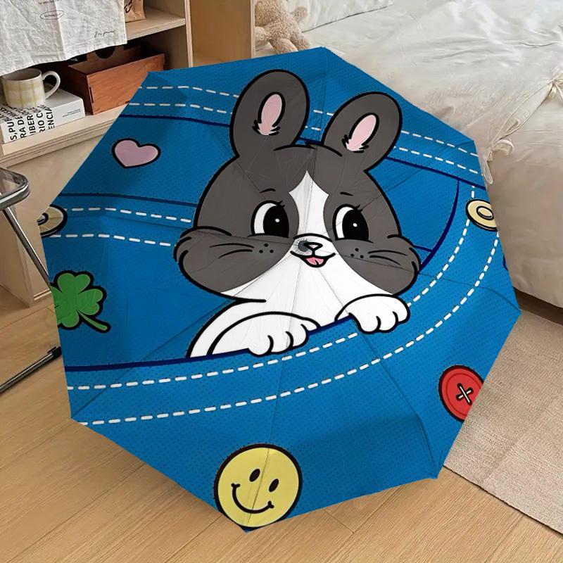1PC rabbit button Umbrella-8-Rib Reinforced Portable Folding Travel Suitable for All Seasons Outdoor Daily Use-J325
