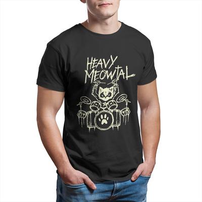 Heavy Metal Drummer Cat Playing  T-Shirt Men Animal Amazing Pure Cotton Tee Shirt Crewneck Short Sleeve T Shirt Adult Clothes