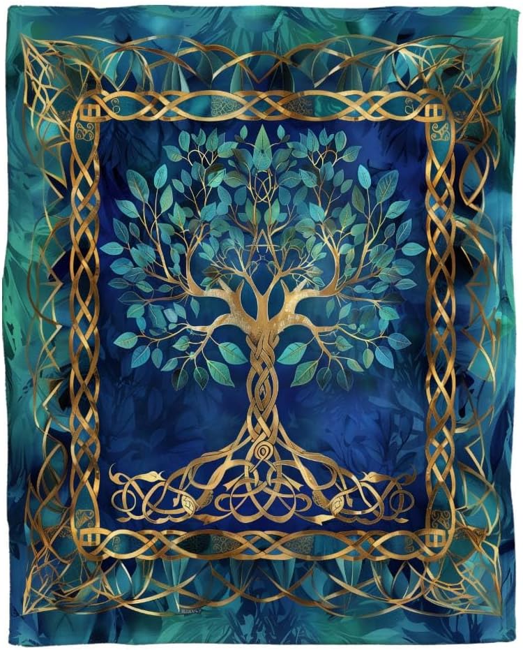 Yggdrasil blanket Norse mythology design tree of life pattern soft throw boho decor bedroom textile mystical accessory